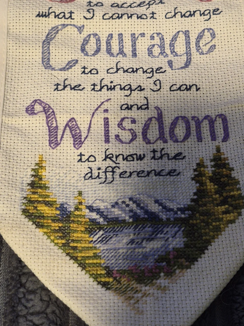 Vintage Handmade Fully Embroidered Serenity Prayer Wall Hanging Banner Heart
